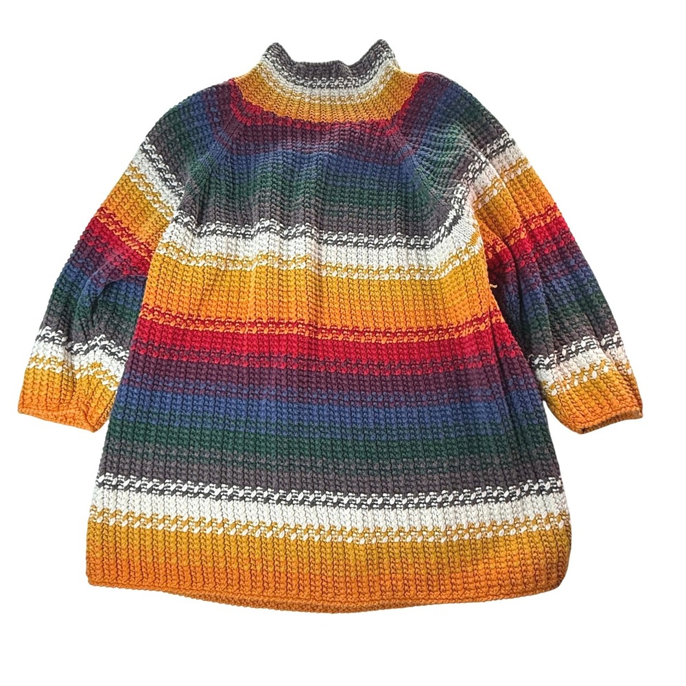 Vintage EXP Jeans Rainbow Stripe Chunky Knit Sweater Mock Neck Large Multi-Color